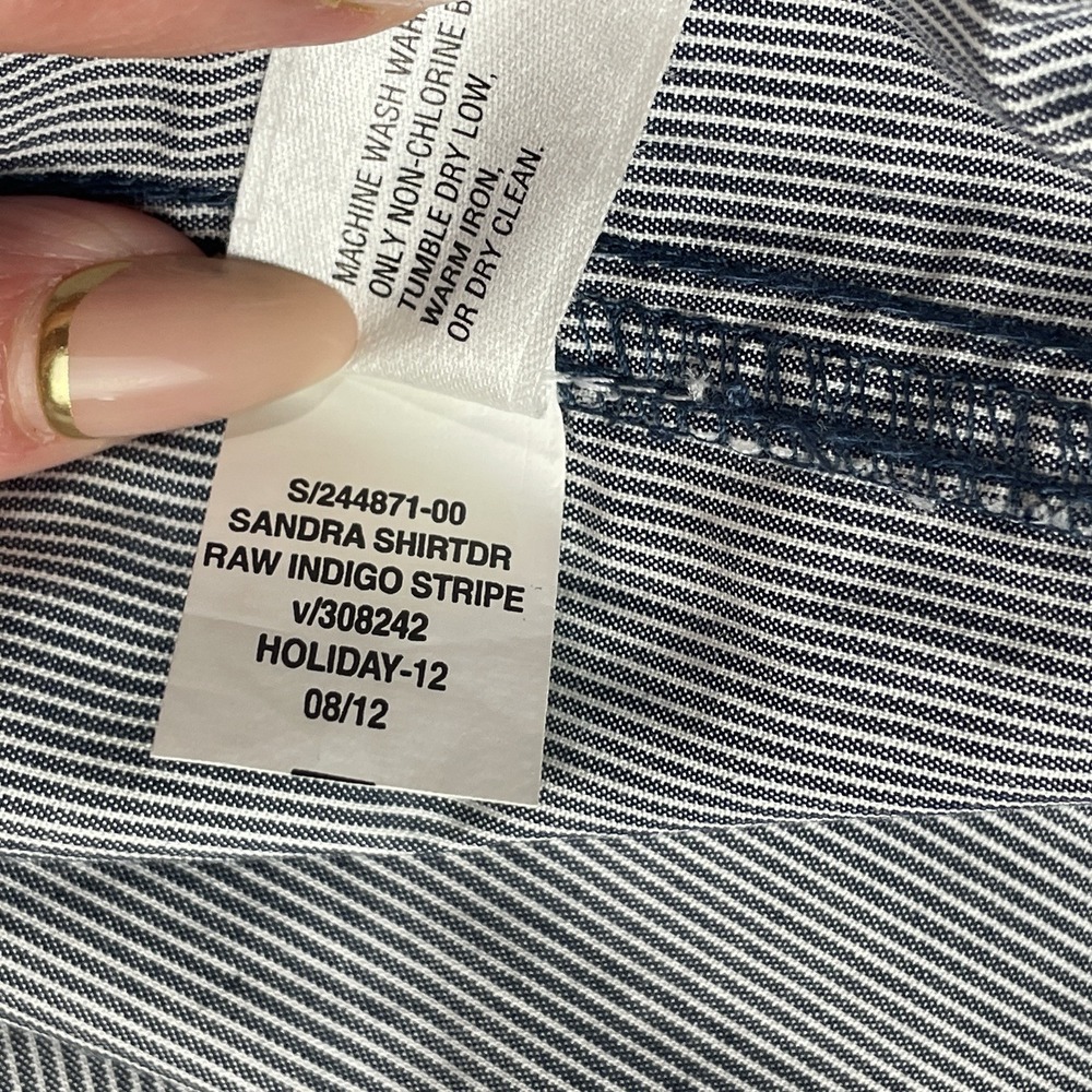 GAP Sandra Shirtdress Women's S Raw Indigo Stripe Long Sleeve Belted 100%C Dress - Picture 6 of 9